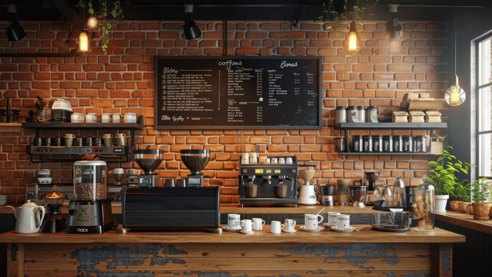 Coffee shop with handwritten blackboard menu